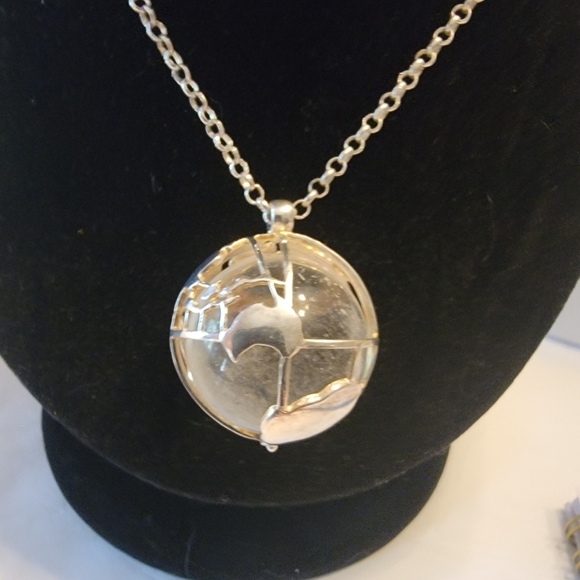 HDM Silvertone Earth Globe Necklace - Picture 3 of 4